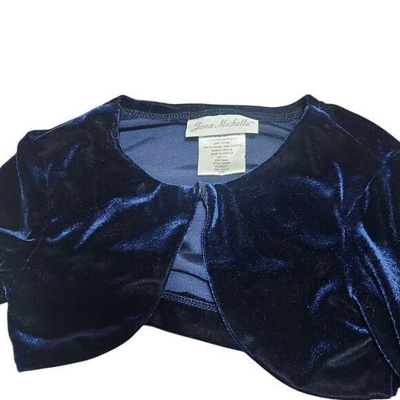 Jona Michelle Dress Size 2T Holiday Navy Blue Silver with Velour Shrug - Picture 9 of 9